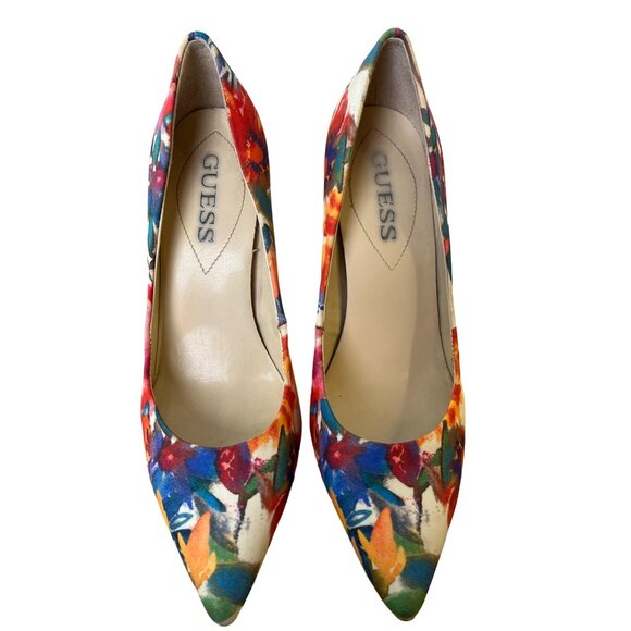 Guess Womens Floral High Heel Pumps 4" Pink Stiletto - Picture 2 of 10